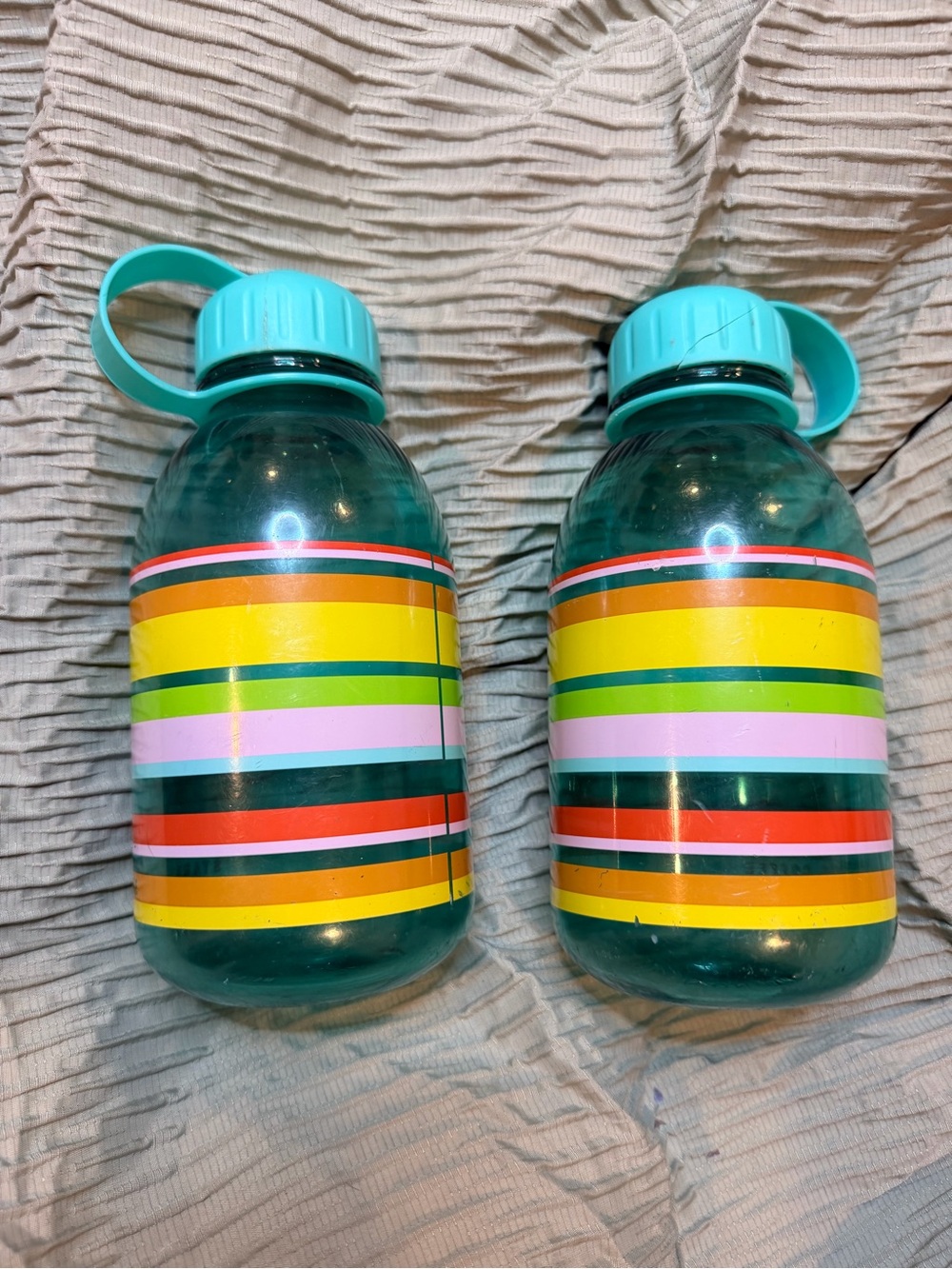 Vintage Starbucks Striped Aqua Reusable Water Bottle Bright Multicolor set of 2